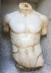 Male Torso Statue and Plaque