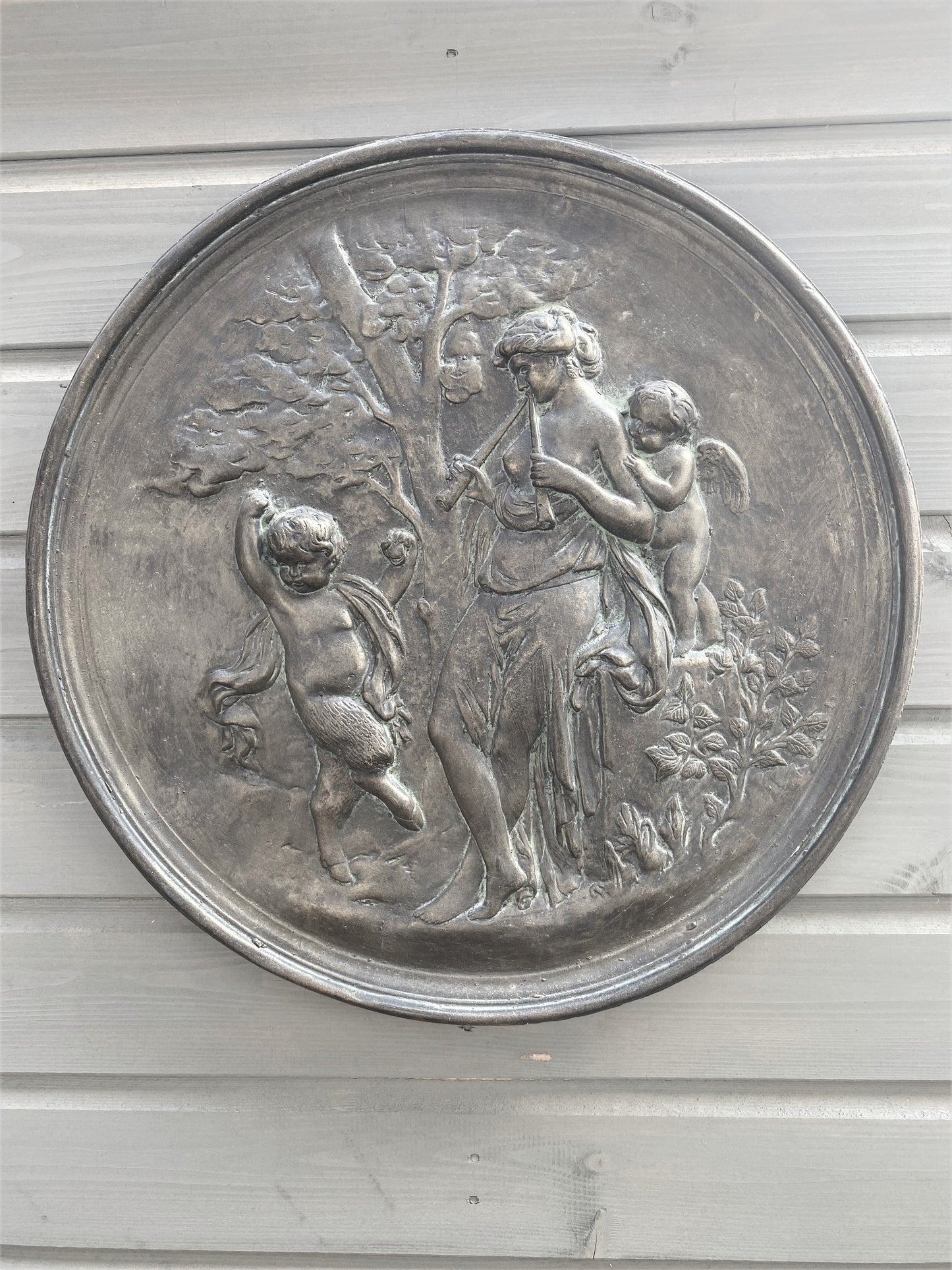 Nymph and Faun Greek Round Wall Plaque