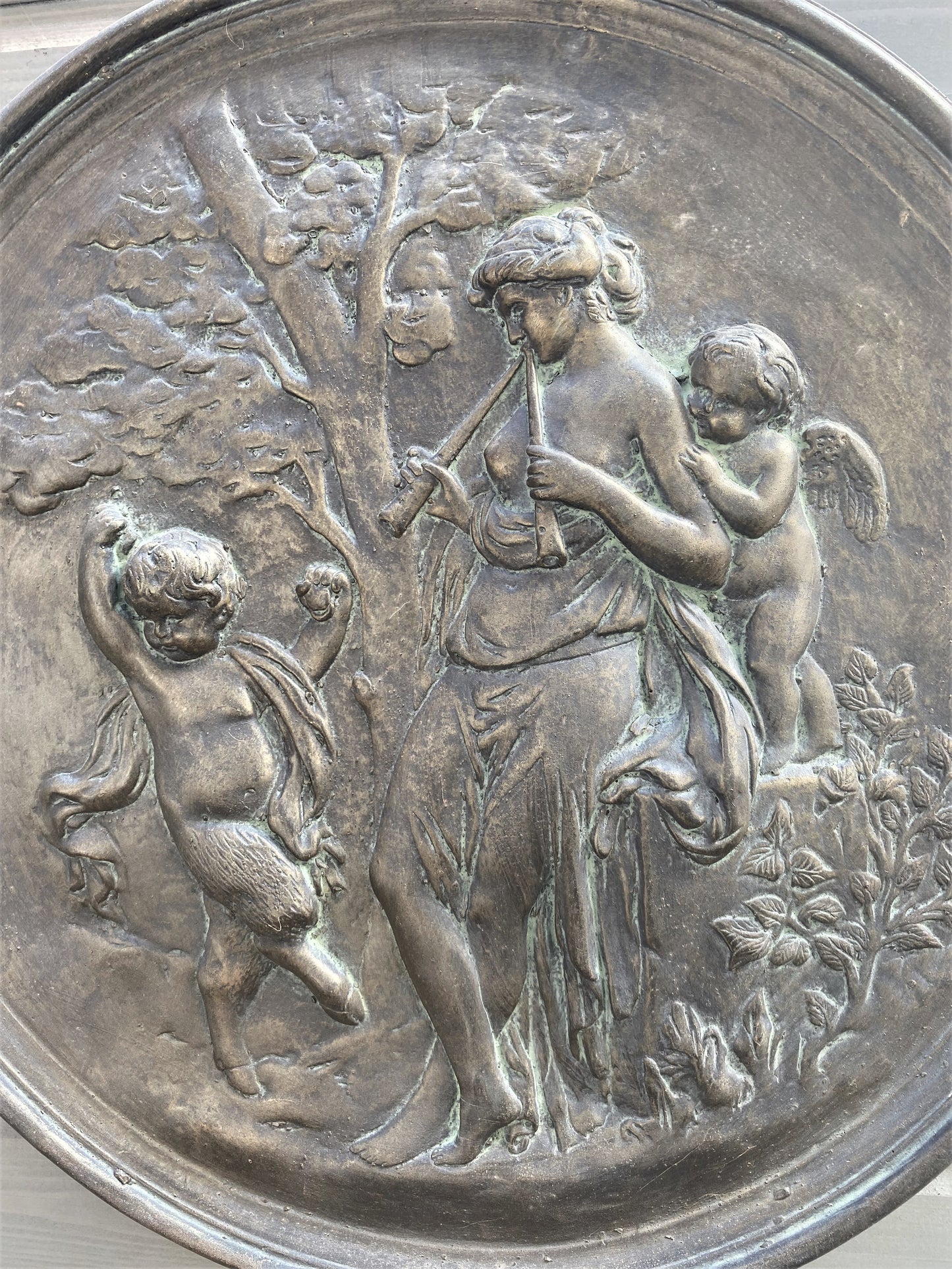 Nymph and Faun Greek Round Wall Plaque