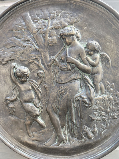 Nymph and Faun Greek Round Wall Plaque