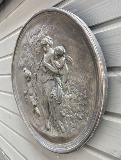 Nymph and Faun Greek Round Wall Plaque